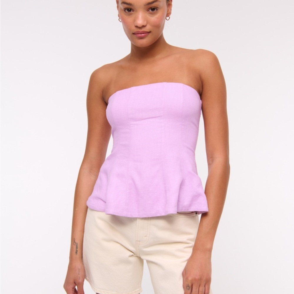 Abercrombie & Fitch Linen Lilac Strapless Peplum Blouse 💗💜 | MSRP $50